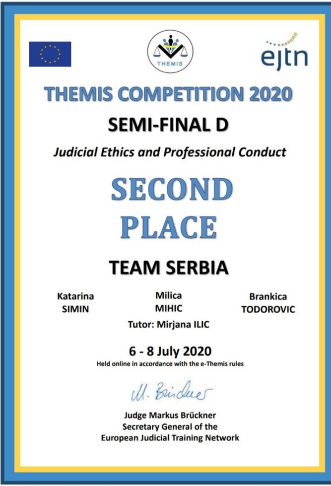 Друго место и финале за српски тим на такмичењу Правосудних академија Европе - Извор: Правосудна академија