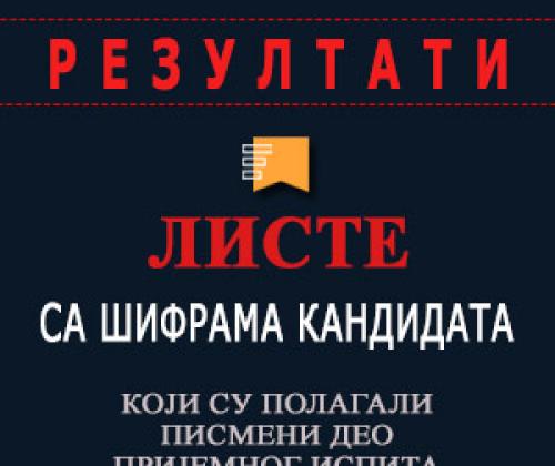 Liste sa šiframa kandidata koji su polagali pismeni deo prijemnog ispita 4. novembra 2019. godine