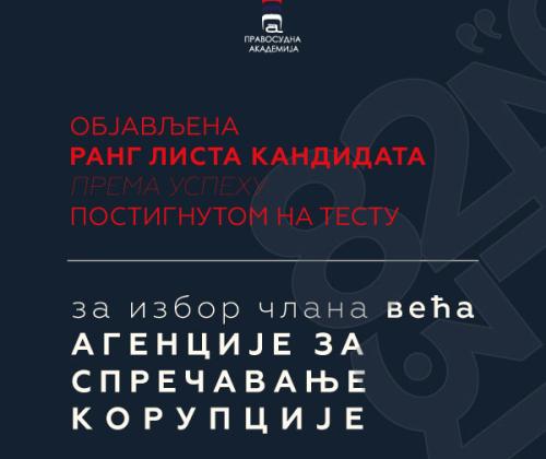 The list of NAMES of candidates who took the test for the selection of a member of the Council of the Agency for the Prevention of Corruption has been published