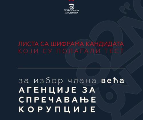 The list with the codes of the candidates who took the test for the selection of a member of the Council of the Agency for the Prevention of Corruption has been published