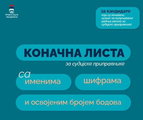 Objavljena lista sa imenima, šiframa i osvojenim brojem bodova za kandidate koji su polagali ispit za sudijske pripravnike 18. februara 2025. godine